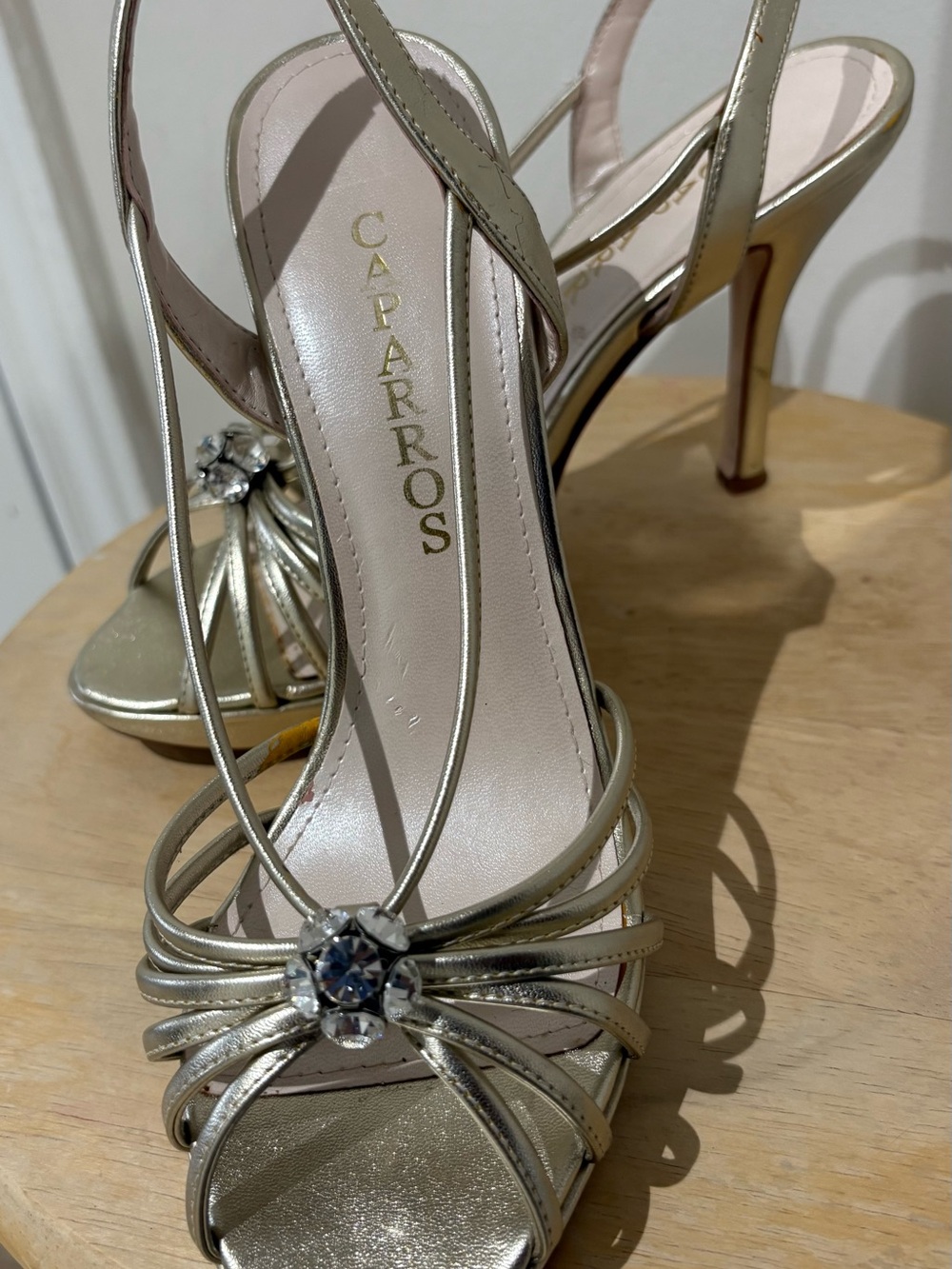 Caparros Gold Strappy Gem-Accent High Heel Sandals